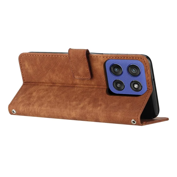 Wallet Case for Motorola Edge 60 5G / 60 Fusion 5G / Edge (2025) 5G Imprinted Lines Leather Phone Cover with Stand - Brown