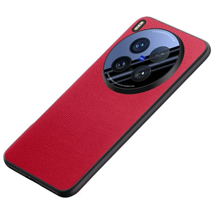 For vivo X200 Ultra 5G Case Leather + Silicone Airbag Phone Cover with Lens All-Inclusive Protection - Red