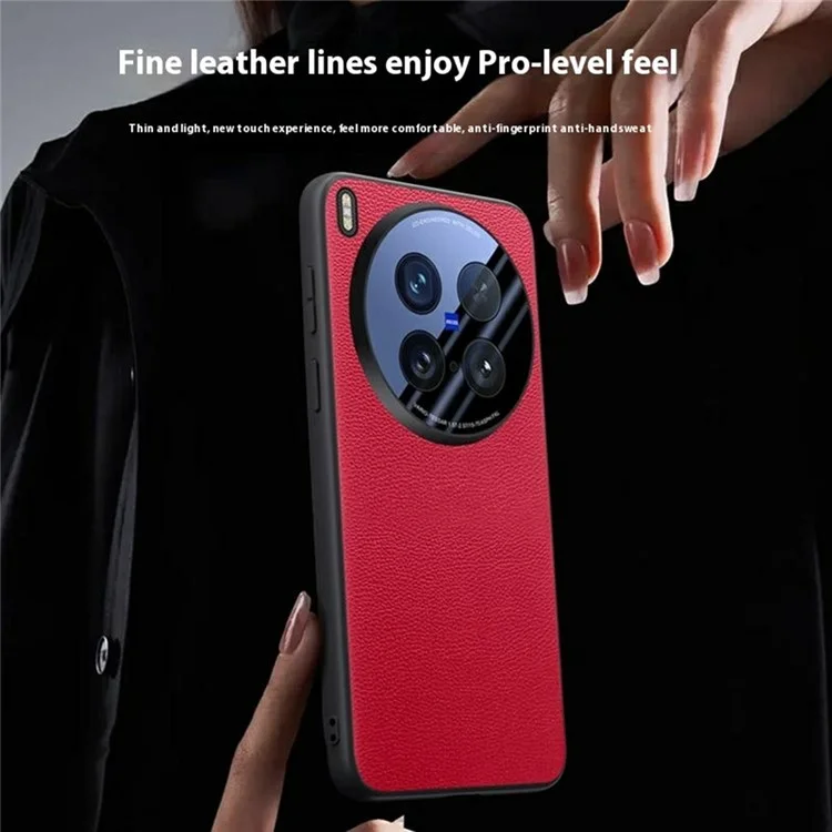For vivo X200 Ultra 5G Case Leather + Silicone Airbag Phone Cover with Lens All-Inclusive Protection - Red