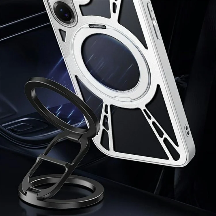 For Samsung Galaxy S25 Ultra Case Magnetic Kickstand Hollow Heat Dissipation Silicone + PC + Metal Bumper Phone Cover - Black