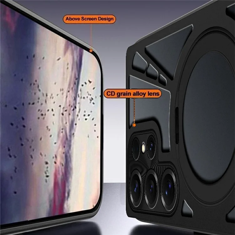 For Samsung Galaxy S25 Ultra Case Magnetic Kickstand Hollow Heat Dissipation Silicone + PC + Metal Bumper Phone Cover - Black