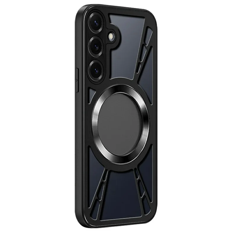 Samsung Galaxy S24 Hülle Magnetisch Hohl Wärmeableitung Silikon + PC + Metall Stoßstange Handyhülle - Schwarz
