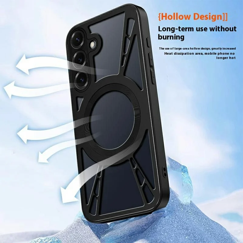 Samsung Galaxy S24 Hülle Magnetisch Hohl Wärmeableitung Silikon + PC + Metall Stoßstange Handyhülle - Schwarz