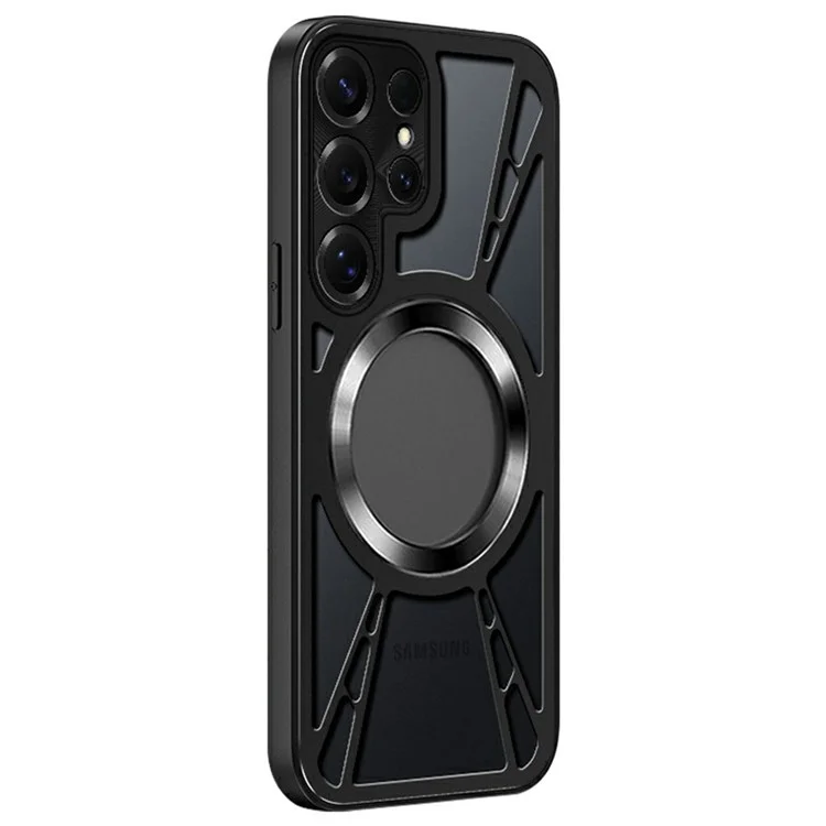 Funda Magnética con Soporte y Disipación de Calor para Samsung Galaxy S24 Ultra - Silicona + PC + Parachoques Metálico - Negro
