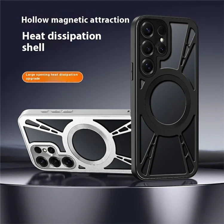 Funda Magnética con Soporte y Disipación de Calor para Samsung Galaxy S24 Ultra - Silicona + PC + Parachoques Metálico - Negro