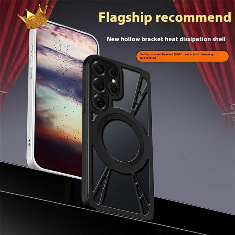 Funda Magnética con Soporte y Disipación de Calor para Samsung Galaxy S24 Ultra - Silicona + PC + Parachoques Metálico - Negro
