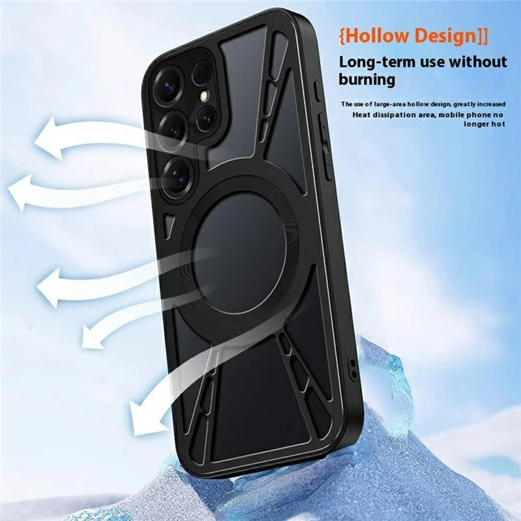 Funda Magnética con Soporte y Disipación de Calor para Samsung Galaxy S24 Ultra - Silicona + PC + Parachoques Metálico - Negro