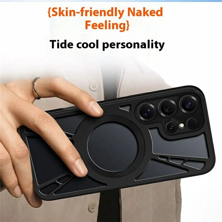 Funda Magnética con Soporte y Disipación de Calor para Samsung Galaxy S24 Ultra - Silicona + PC + Parachoques Metálico - Negro