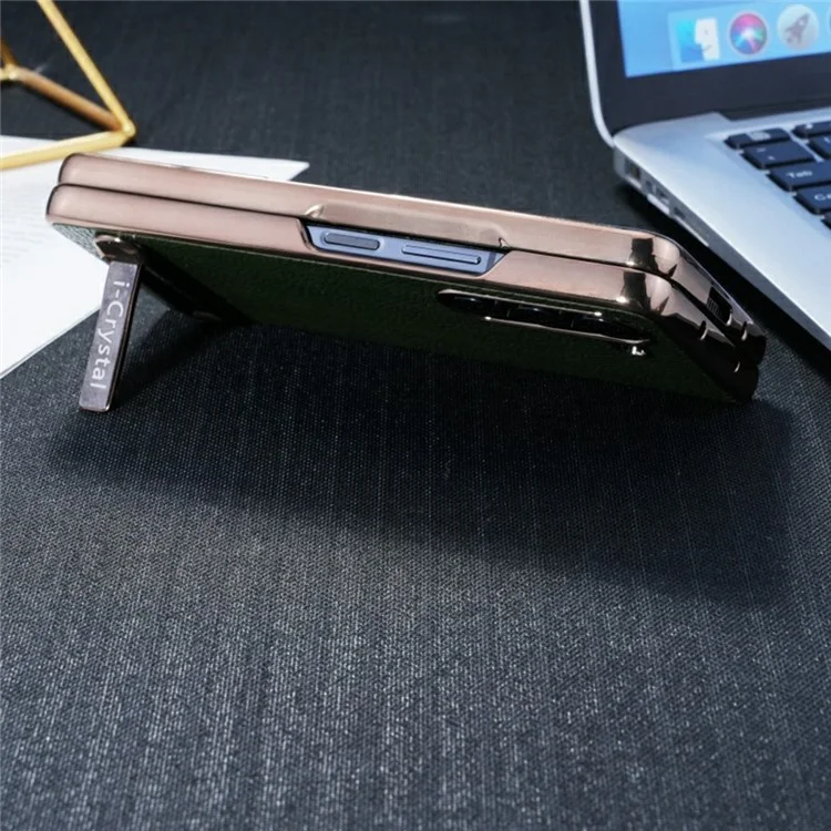 For Samsung Galaxy Z Fold5 5G Case Electroplated Leather + PC Phone Cover with Invisible Kickstand - Green
