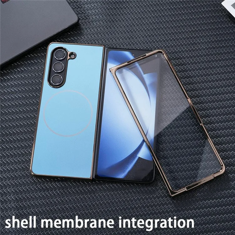 Étui magnétique pour Samsung Fold5 5G, coque de téléphone en PC électrolytique mat avec film de protection d'écran HD - Blanc