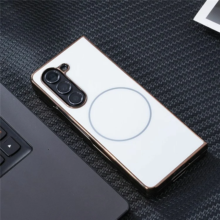Étui magnétique pour Samsung Fold5 5G, coque de téléphone en PC électrolytique mat avec film de protection d'écran HD - Blanc