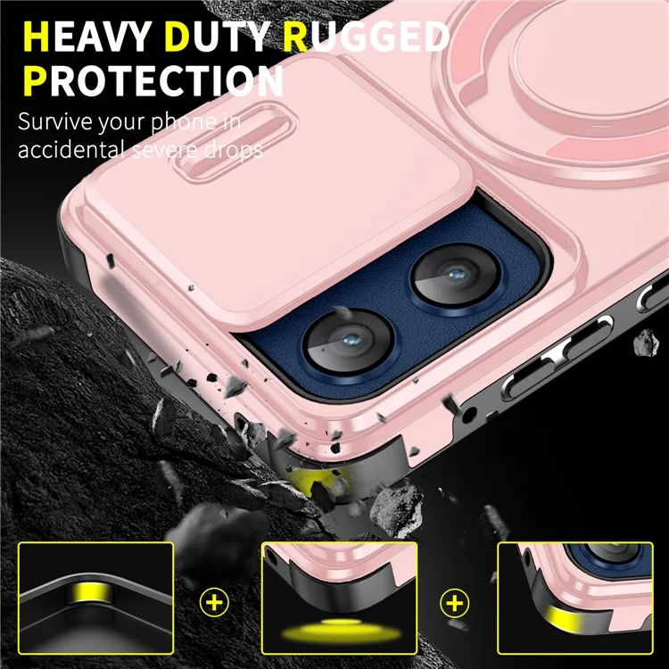 For Motorola Moto G Stylus 5G (2025) Case Metal Ring Kickstand PC + TPU Phone Back Cover with Slide Camera Cover - Pink