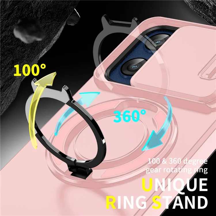 For Motorola Moto G Stylus 5G (2025) Case Metal Ring Kickstand PC + TPU Phone Back Cover with Slide Camera Cover - Pink