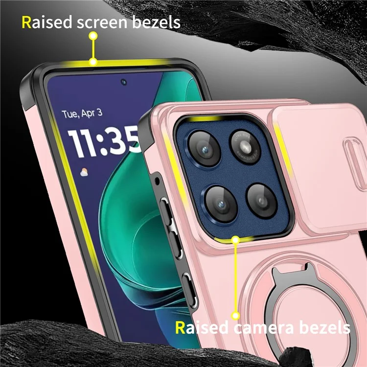 For Motorola Moto G Stylus 5G (2025) Case Metal Ring Kickstand PC + TPU Phone Back Cover with Slide Camera Cover - Pink