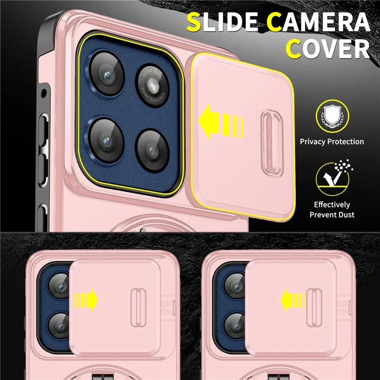 For Motorola Moto G Stylus 5G (2025) Case Metal Ring Kickstand PC + TPU Phone Back Cover with Slide Camera Cover - Pink