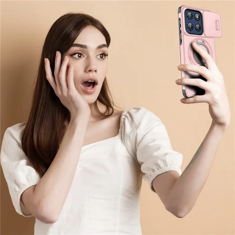 For Motorola Moto G Stylus 5G (2025) Case Metal Ring Kickstand PC + TPU Phone Back Cover with Slide Camera Cover - Pink