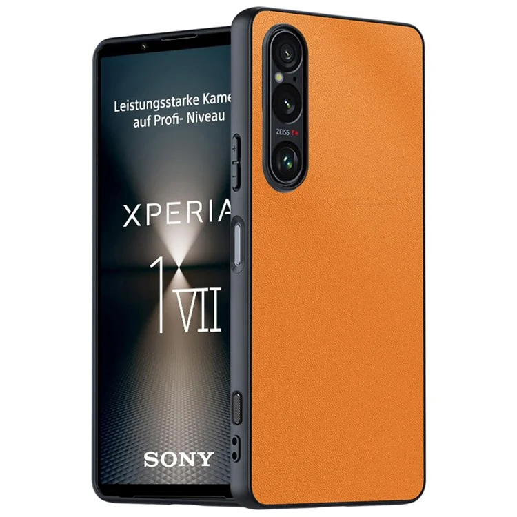For Sony Xperia 1 VII Case PU Leather Coated PC + TPU Anti-Drop Phone Cover - Orange