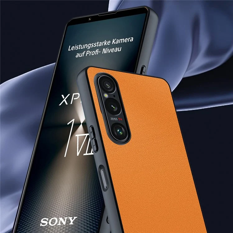 For Sony Xperia 1 VII Case PU Leather Coated PC + TPU Anti-Drop Phone Cover - Orange