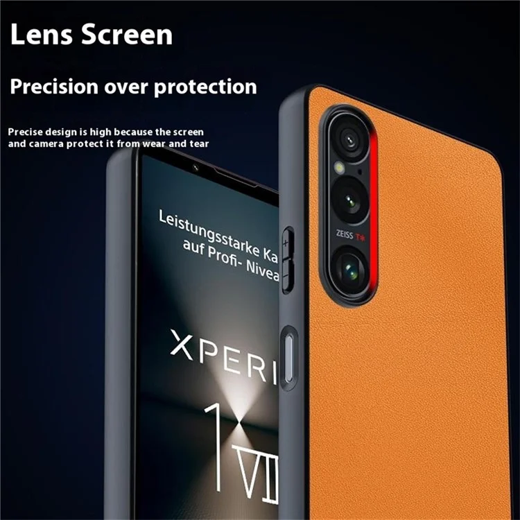 For Sony Xperia 1 VII Case PU Leather Coated PC + TPU Anti-Drop Phone Cover - Orange