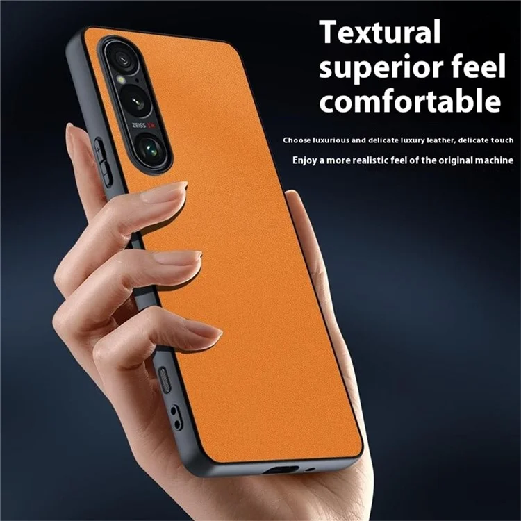 For Sony Xperia 1 VII Case PU Leather Coated PC + TPU Anti-Drop Phone Cover - Orange