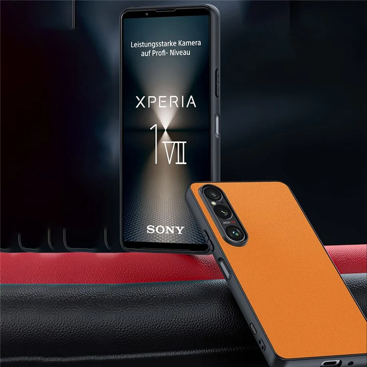For Sony Xperia 1 VII Case PU Leather Coated PC + TPU Anti-Drop Phone Cover - Orange