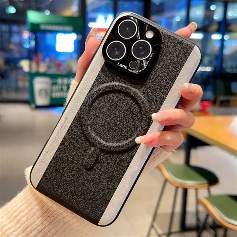 Cover per iPhone 15 Pro Compatibile con MagSafe, Custodia in PC e Pelle PU con Design a Contrasto di Colori - Nero
