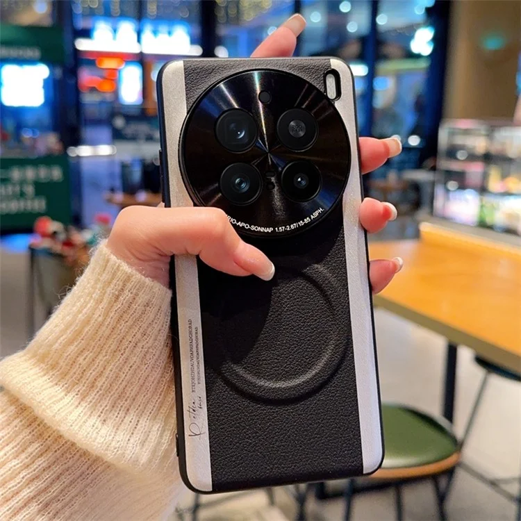 Чехол для vivo X200 Pro 5G, совместимый с MagSafe, из поликарбоната и искусственной кожи с цветными вставками - Черный