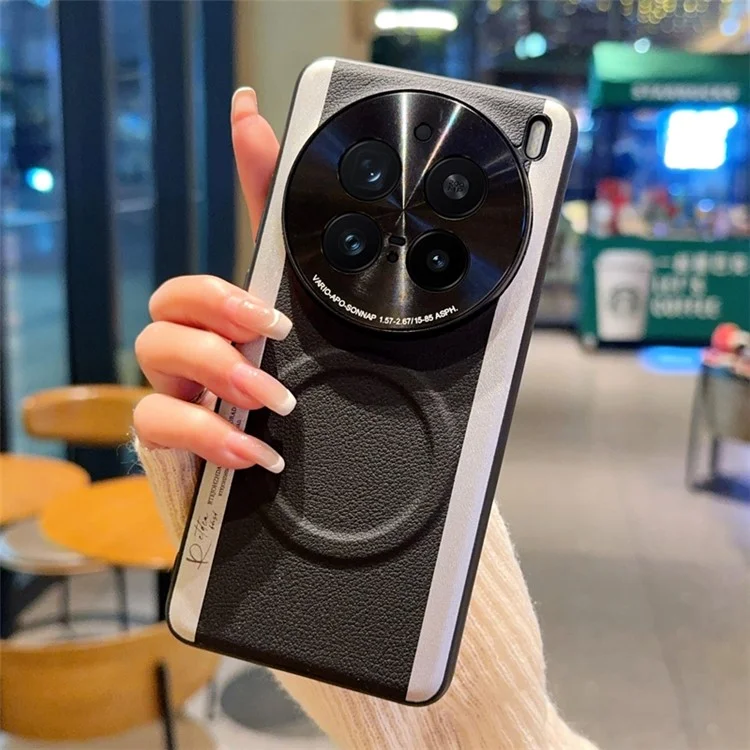 Чехол для vivo X200 Pro 5G, совместимый с MagSafe, из поликарбоната и искусственной кожи с цветными вставками - Черный