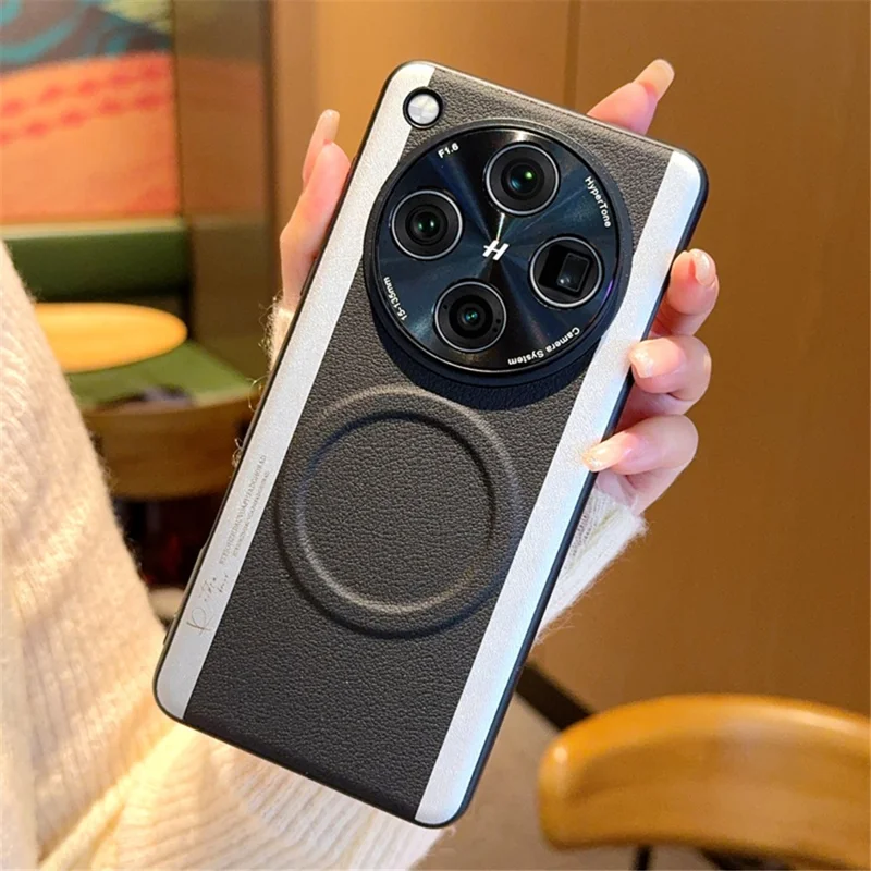 For Oppo Find X8 Pro 5G Magnetic Case Splicing Color PC + PU Leather Phone Back Cover - Black