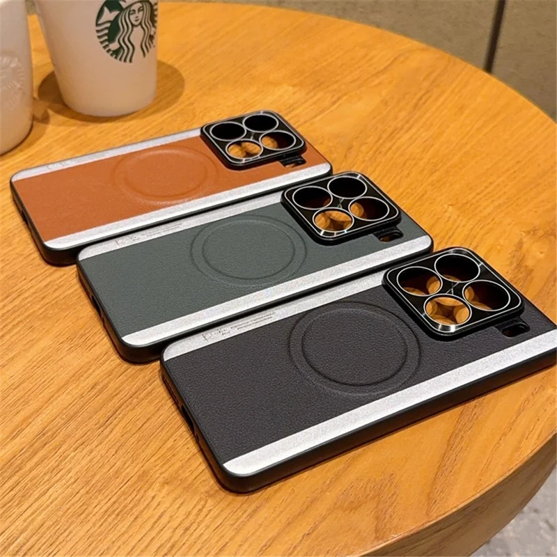 Cover per Xiaomi 15 Compatibile con MagSafe, in Policarbonato e Pelle PU con Design a Inserti - Nero