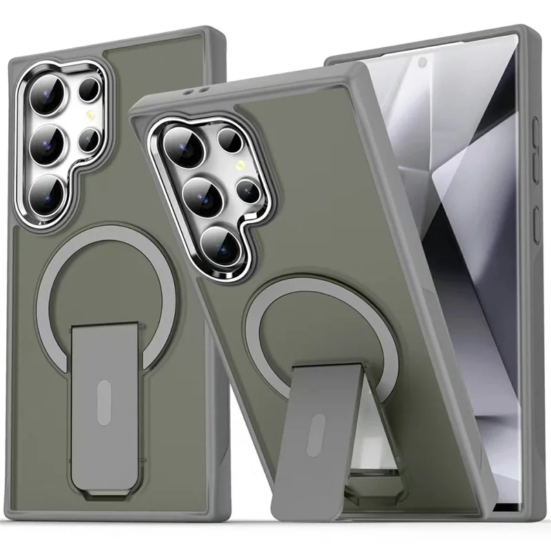 Capa compatível com Samsung Galaxy S25 Ultra, com suporte, em PC + TPU, com MagSafe - Cinza Titânio