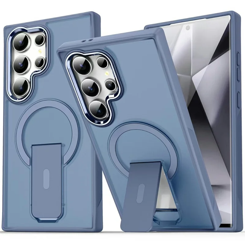 For Samsung Galaxy S25 Ultra Case Compatible with MagSafe PC + TPU Phone Cover with Kickstand - Dark Blue