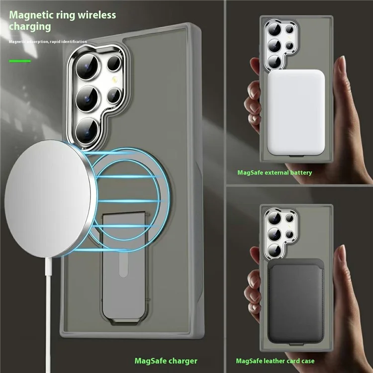 Für Samsung Galaxy S24 Ultra Hülle kompatibel mit MagSafe PC + TPU Handyhülle mit Ständer - Titan Grau