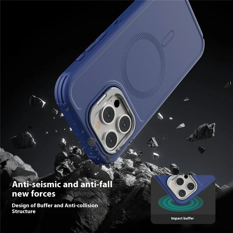 Cover per iPhone 15 Pro Max Magnetico con Supporto per Lenti, 3 in 1 Staccabile TPU + PC Custodia Posteriore con Cordino - Blu Scuro