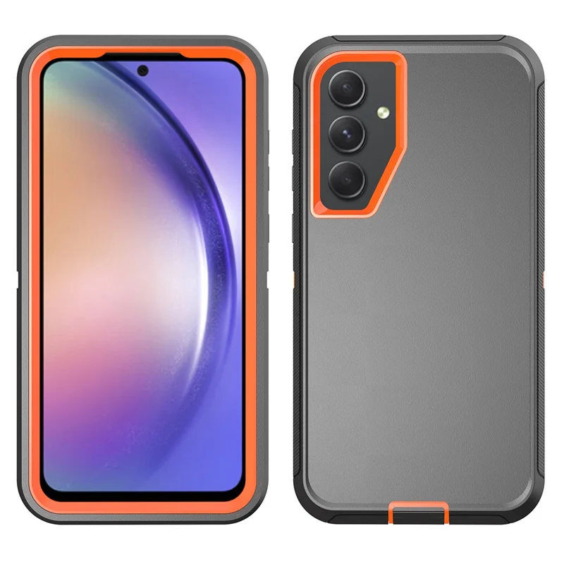 Voor Samsung Galaxy A55 5G hoesje 3 in 1 afneembaar schokbestendig antislip TPU + PC telefoon achterklep - Oranje / Zwart