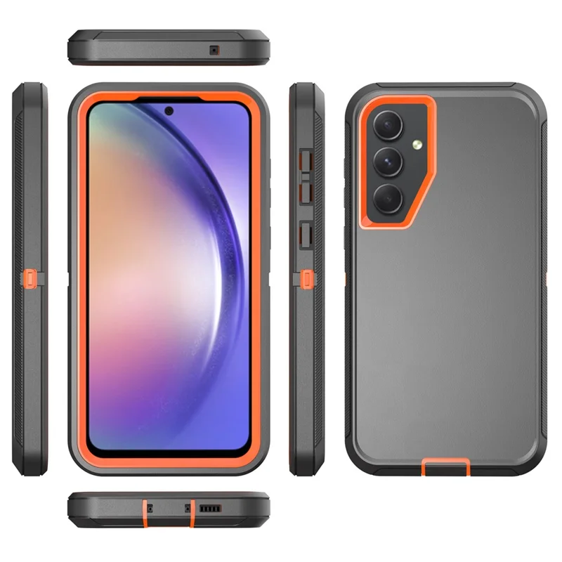 Voor Samsung Galaxy A55 5G hoesje 3 in 1 afneembaar schokbestendig antislip TPU + PC telefoon achterklep - Oranje / Zwart