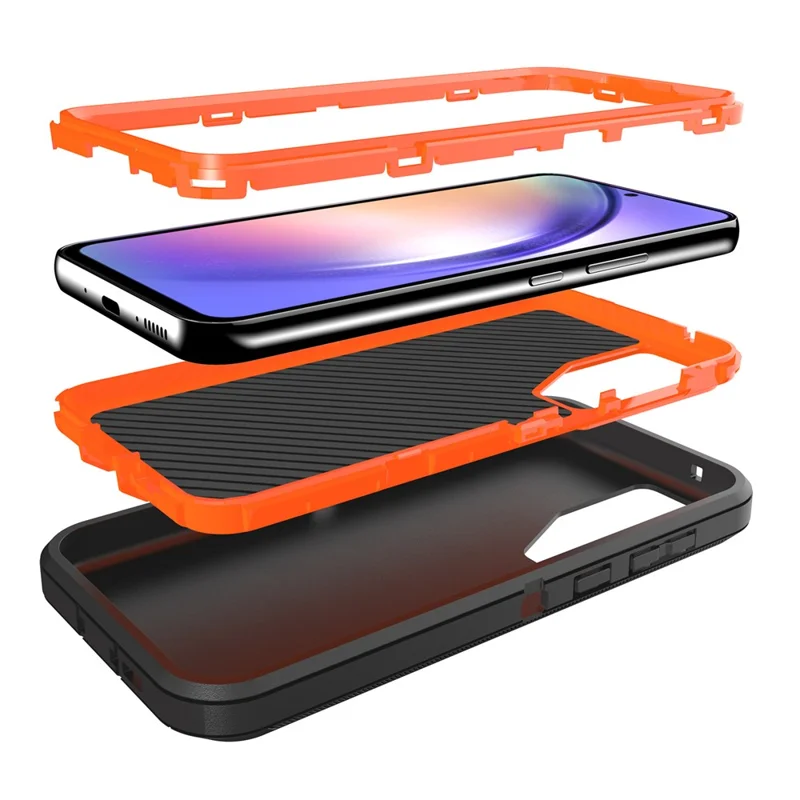Voor Samsung Galaxy A55 5G hoesje 3 in 1 afneembaar schokbestendig antislip TPU + PC telefoon achterklep - Oranje / Zwart