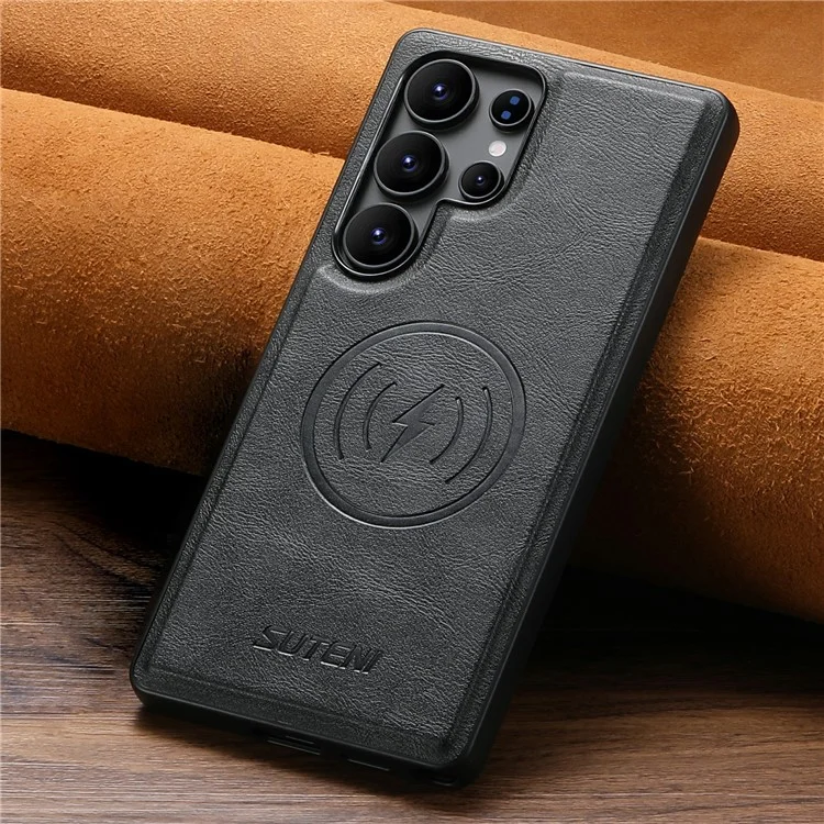 SUTENI G5 Funda para Samsung Galaxy S24 Ultra Compatible con MagSafe de Cuero con Textura de Piel de Vaca - Negro