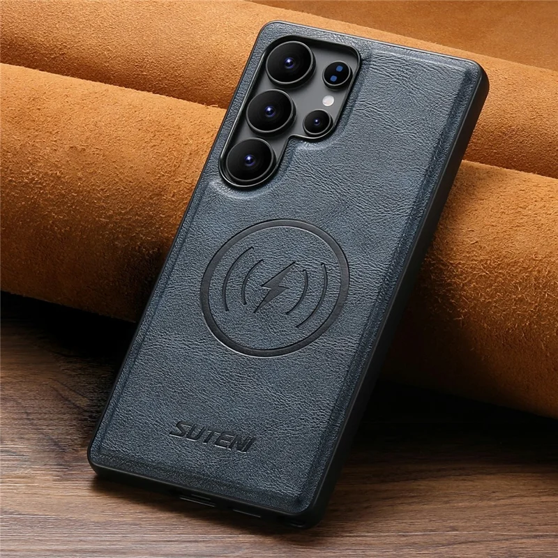 SUTENI G5 For Samsung Galaxy S24 Ultra Magnetic Case Cowhide Texture Leather Back Cover - Blue
