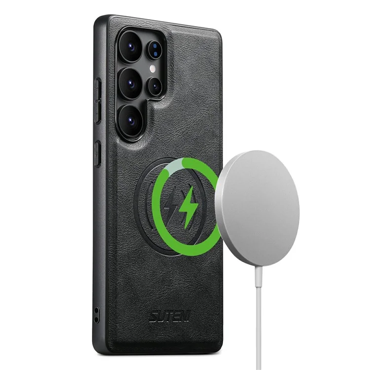 SUTENI G5 Funda para Samsung Galaxy S23 Ultra Compatible con MagSafe Textura de Cuero de Vaca - Negro