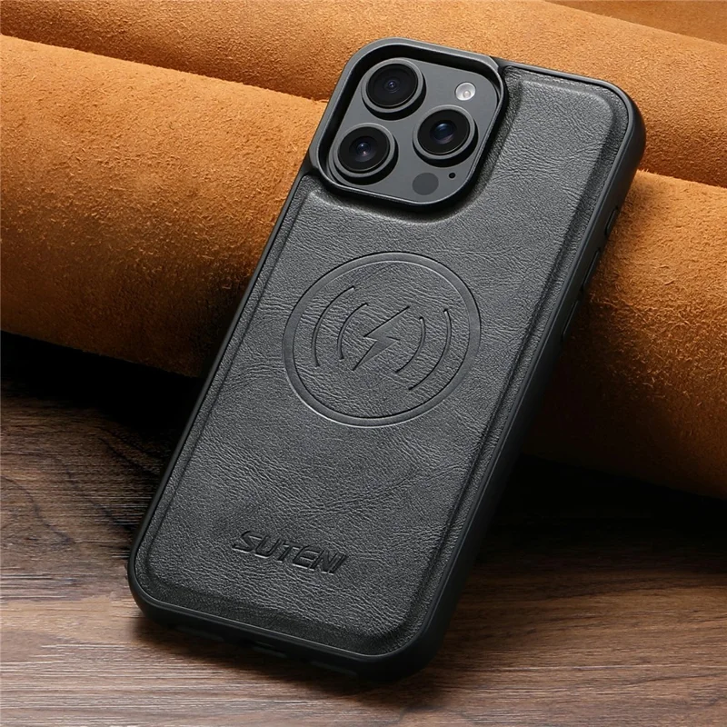 SUTENI G5 For iPhone 13 Pro Case Compatible with MagSafe Cowhide Texture Leather Back Cover - Black