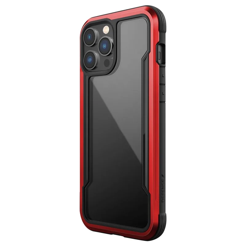 DEFENSE For iPhone 12 Pro Max 6.7 inch Anti-bacteria PC+TPU+Aluminum Alloy Clear Phone Case Drop-proof Back Cover - Red
