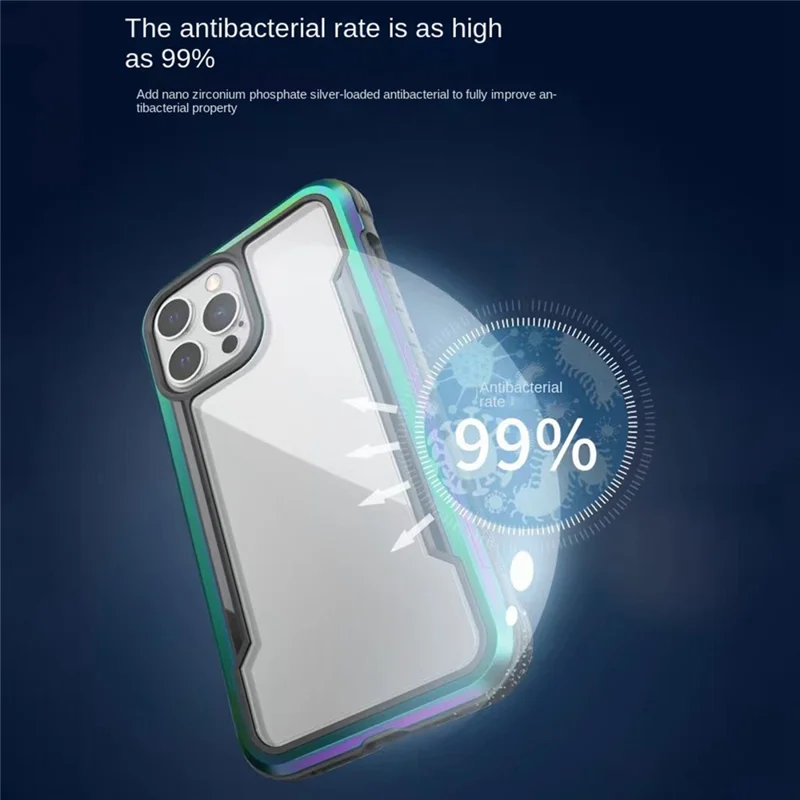 DEFENSE For iPhone 12 Pro Max 6.7 inch Anti-bacteria PC+TPU+Aluminum Alloy Clear Phone Case Drop-proof Back Cover - Red