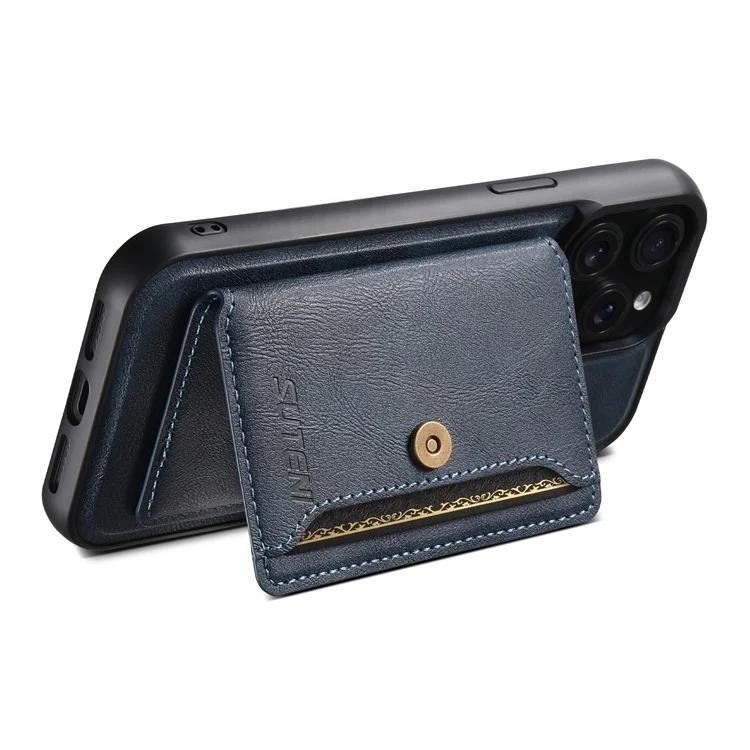 SUTENI M4 For iPhone 14 Pro Max Magnetic Case with Card Holder Cowhide Texture Leather Back Cover - Blue