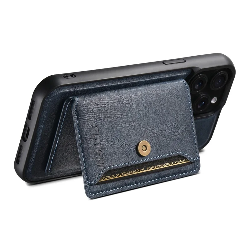 SUTENI M4 For iPhone 14 Pro Magnetic Case with Card Holder Cowhide Texture Leather Back Cover - Blue