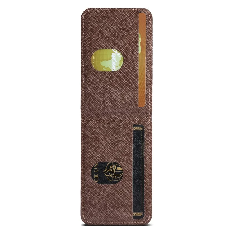 SUTENI H17 für iPhone 14 Pro Max Magnetische Hülle mit Kreuztextur aus Leder, Handyrückseite mit abnehmbarer Kartentasche - Braun