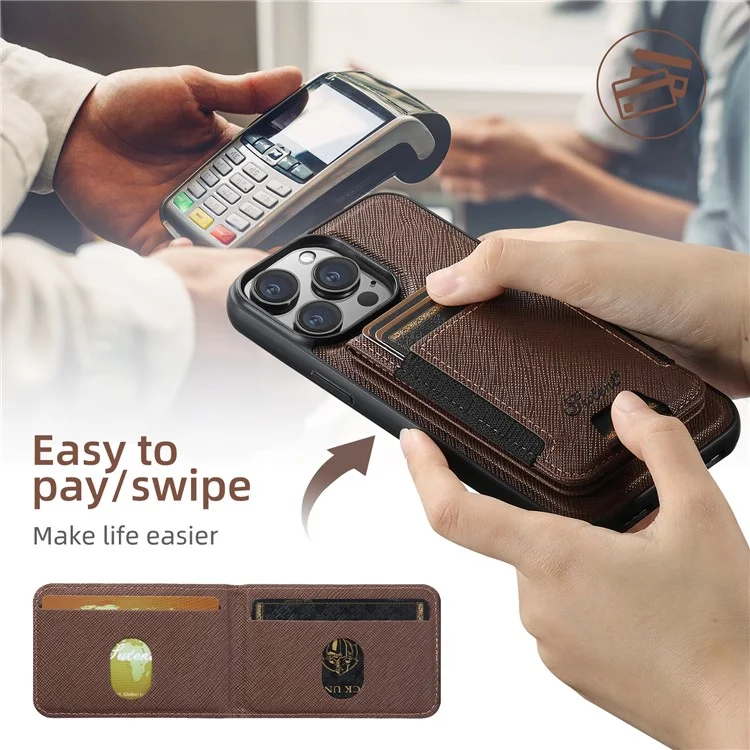 SUTENI H17 für iPhone 14 Pro Max Magnetische Hülle mit Kreuztextur aus Leder, Handyrückseite mit abnehmbarer Kartentasche - Braun