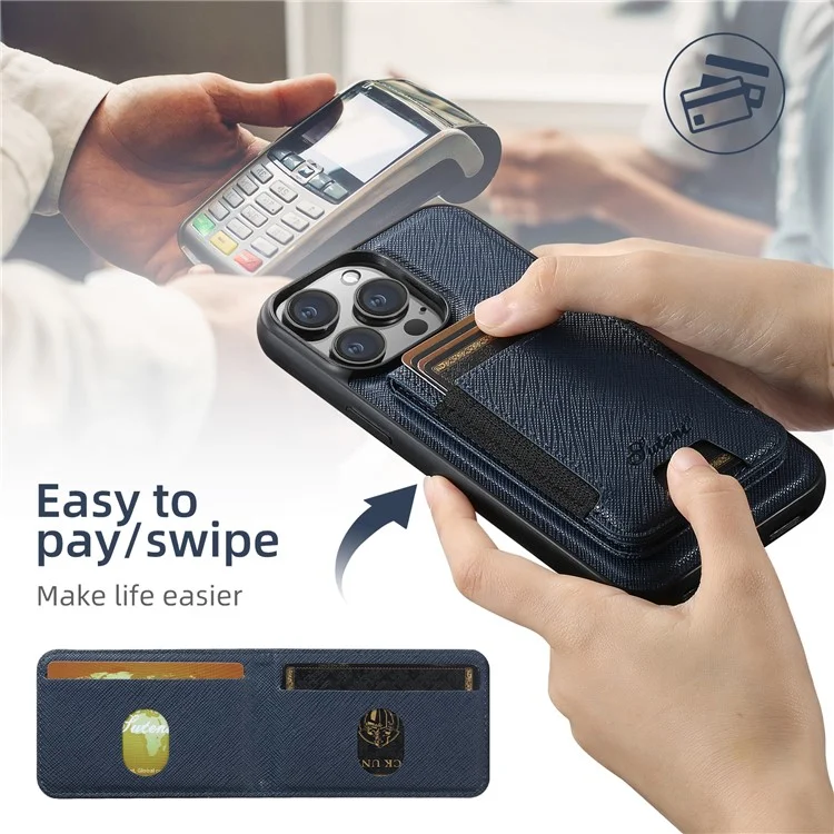 SUTENI H17 per iPhone 13 Pro Max Cover Magnetica con Texture a Croce in Pelle, Custodia Posteriore per Telefono con Porta Carte Staccabile - Blu