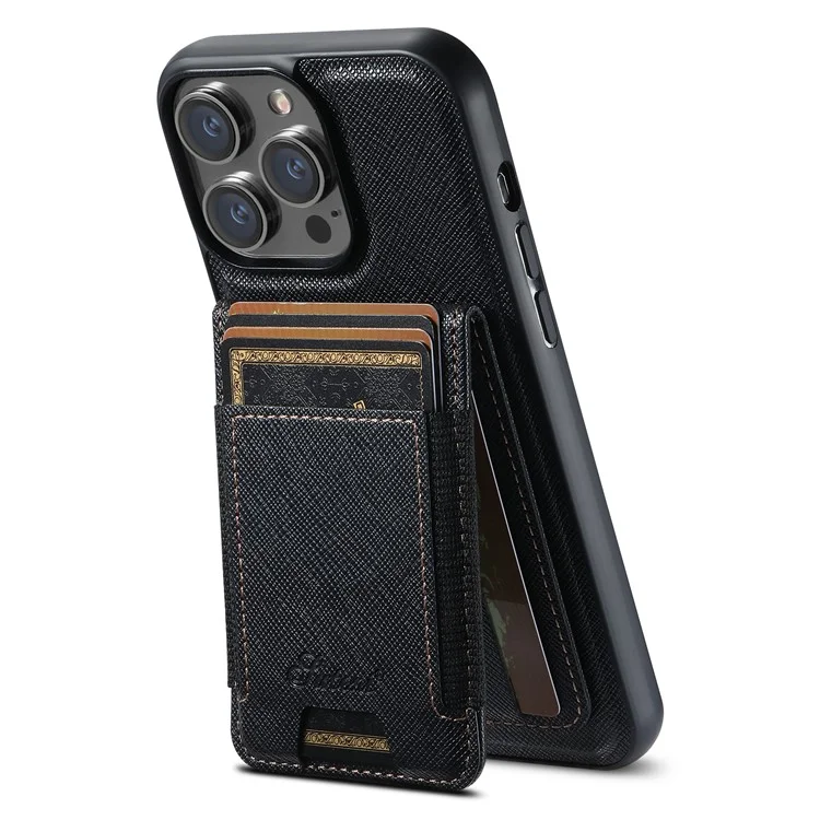 SUTENI H17 para iPhone 12 / 12 Pro Capa Magnética com Textura Cruzada em Couro, Porta-Cartões Removível - Preto
