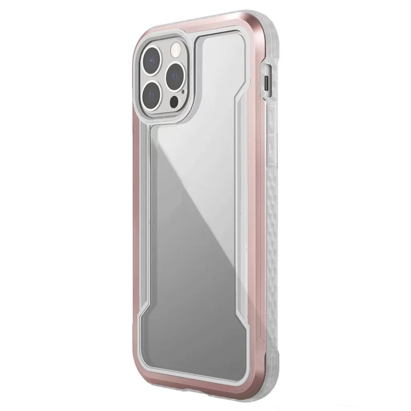 DEFENSE For iPhone 13 Pro 6.1 inch Drop-proof Phone Cover Anti-bacteria PC+TPU+Aluminum Alloy Clear Protective Case - Pink